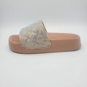 MADDEN GIRL Women Pink Rhinestone Quilted Round Toe platform slip on slide 8